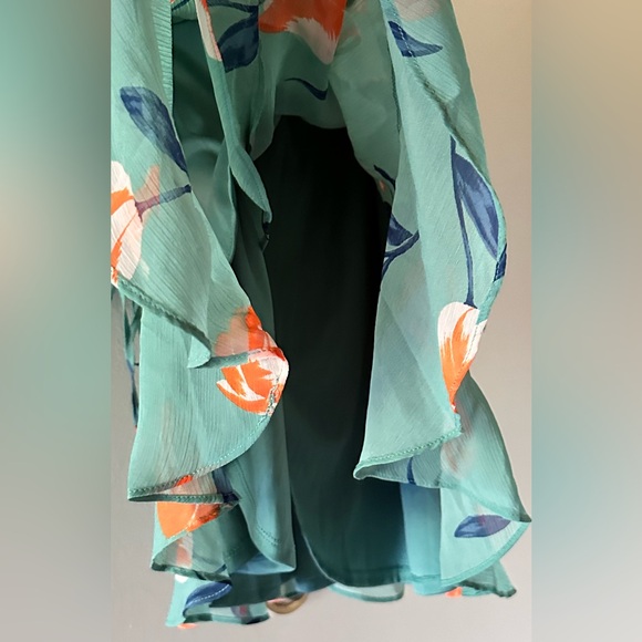 All In Favor Sheer Long Sleeve Mini Floral Tulip Wrap Dress - Picture 8 of 8